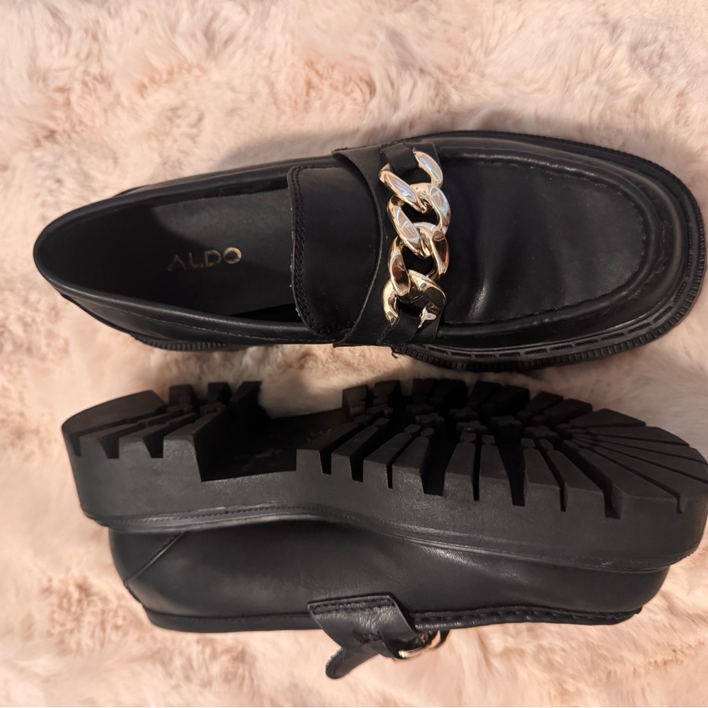 Aldo Black Loafers with Gold Accent
